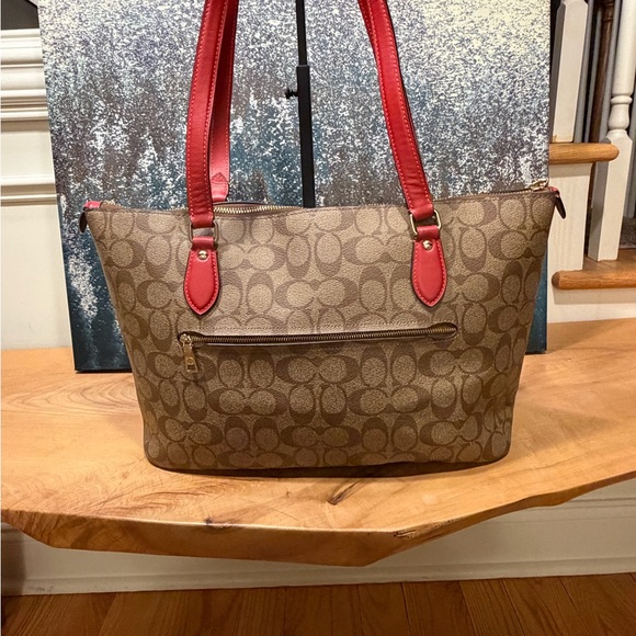 Coach Gallery Tote - Brown Signature Canvas with Red Trim - Picture 3 of 14